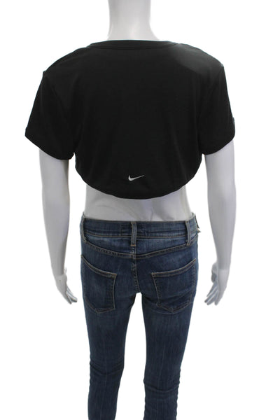 Nike Womens Cropped Short Sleeve Top Black Sports Size L