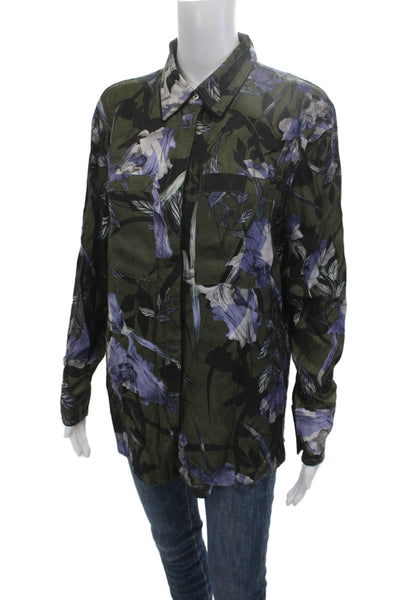 Allsaints Women Black Floral Collared Button-Up Long Sleeve Viscose Size S