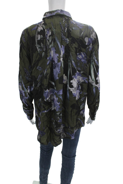 Allsaints Women Black Floral Collared Button-Up Long Sleeve Viscose Size S