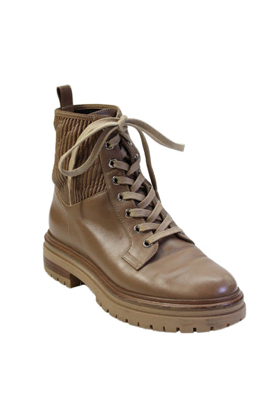 Gianvito Rossi Womens Leather Lace Up Combat Boots Shoes Brown Size 6.5