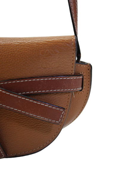 Loewe Womens Calfskin Leather Gate Dual Mini Crossbody Handbag Camel