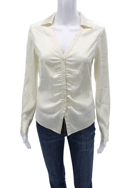 Theory Womens Beige Collared Button Up Blouse Long Sleeve Size PP