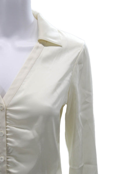 Theory Womens Beige Collared Button Up Blouse Long Sleeve Size PP