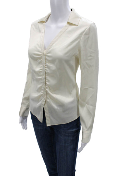 Theory Womens Beige Collared Button Up Blouse Long Sleeve Size PP
