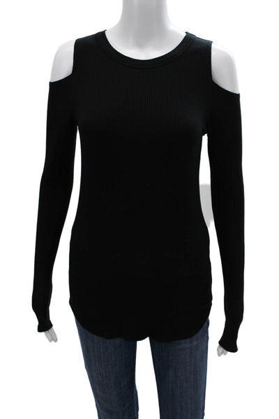 LNA Women 100% Silk Black Long Sleeve Crew Neck T-Shirt Size XS
