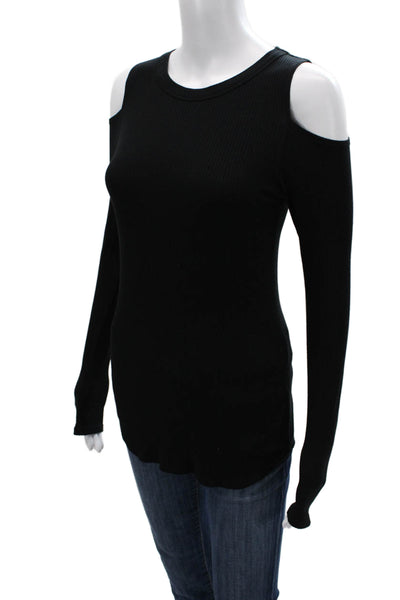 LNA Women 100% Silk Black Long Sleeve Crew Neck T-Shirt Size XS