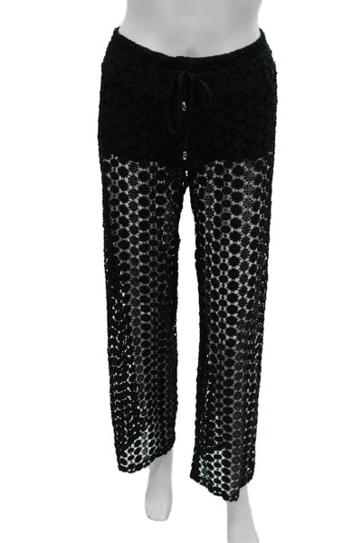 Poupette St. Barth Womens Black Geometric Cotton Drawstring Pants Size S