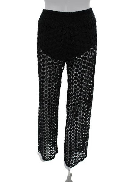 Poupette St. Barth Womens Black Geometric Cotton Drawstring Pants Size S
