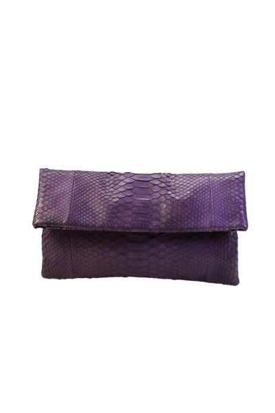 Designer Womens Python Magnetic Closure Clutch Handbag Solid Purple
