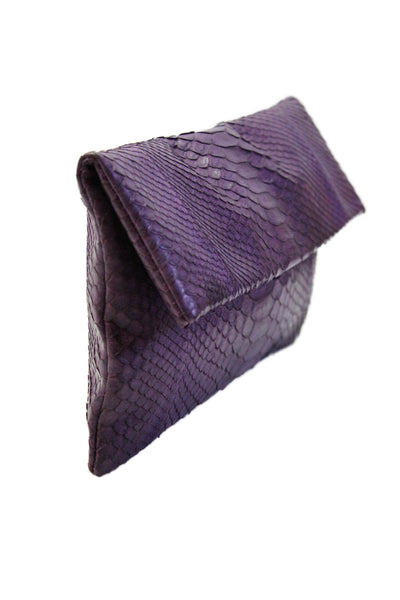 Designer Womens Python Magnetic Closure Clutch Handbag Solid Purple