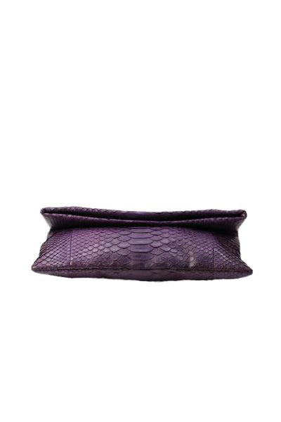 Designer Womens Python Magnetic Closure Clutch Handbag Solid Purple