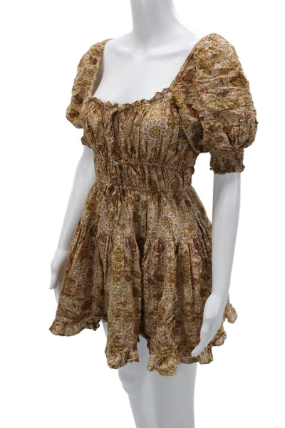 Ulla Johnson Womens Fit & Flare Mini Dress Brown Square Neck Size 0