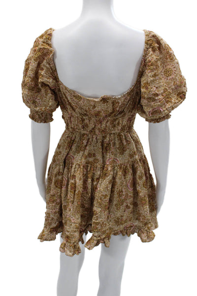 Ulla Johnson Womens Fit & Flare Mini Dress Brown Square Neck Size 0
