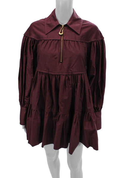 Aje Women Shirt Dress Purple Cotton Long Sleeve Mini Zip Size 4