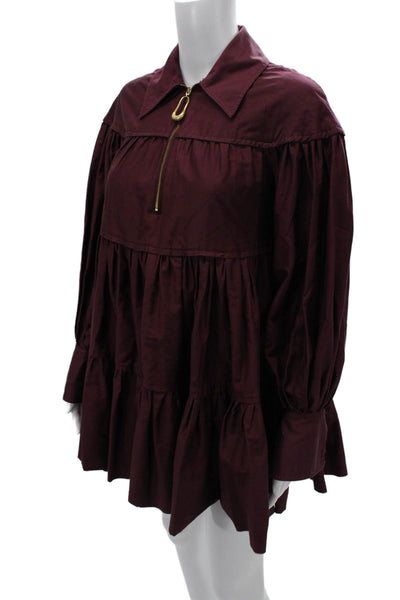 Aje Women Shirt Dress Purple Cotton Long Sleeve Mini Zip Size 4