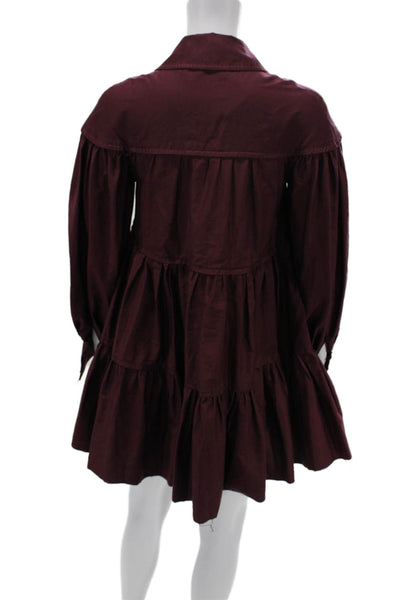 Aje Women Shirt Dress Purple Cotton Long Sleeve Mini Zip Size 4