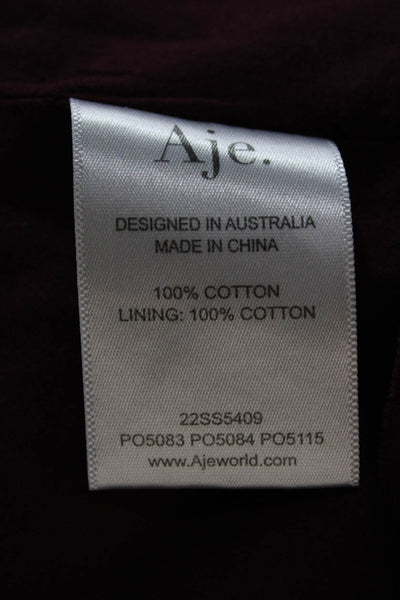 Aje Women Shirt Dress Purple Cotton Long Sleeve Mini Zip Size 4