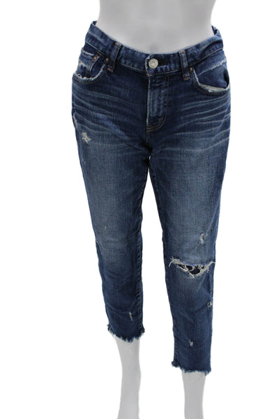 Moussy Womens Boyfriend Cropped Ankle High Rise Jeans Dark Blue Button Size 28