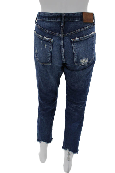 Moussy Womens Boyfriend Cropped Ankle High Rise Jeans Dark Blue Button Size 28