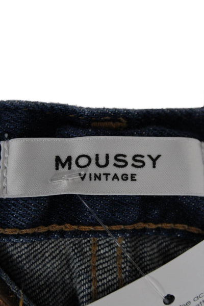 Moussy Womens Boyfriend Cropped Ankle High Rise Jeans Dark Blue Button Size 28