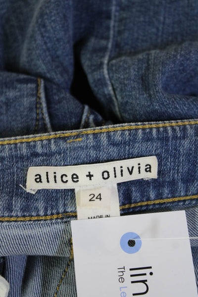 Alice + Olivia Women Cropped Wide Leg Jeans Blue Mid Rise Button Aztec Size 24