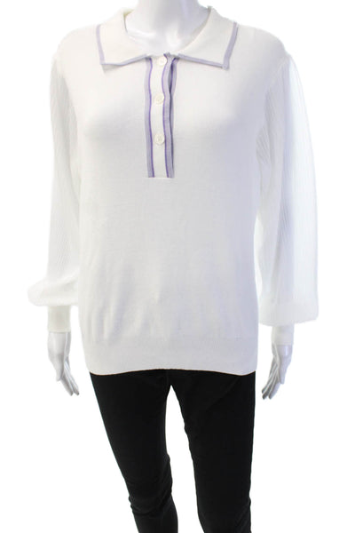 Sioni Womens Basic Linen Collared Button Up Sweater White Long Sleeve Size L