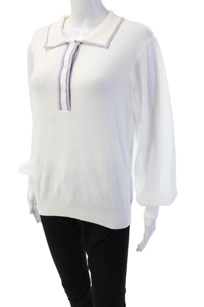 Sioni Womens Basic Linen Collared Button Up Sweater White Long Sleeve Size L