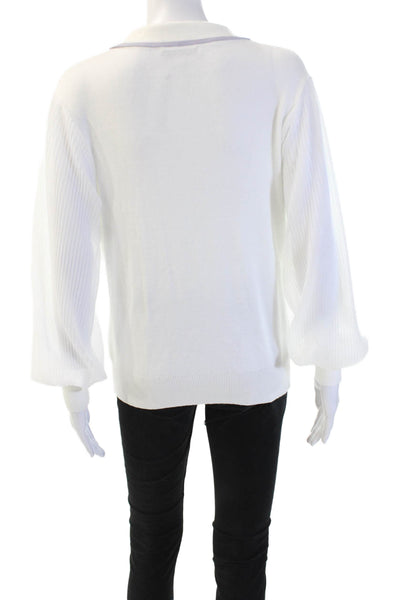 Sioni Womens Basic Linen Collared Button Up Sweater White Long Sleeve Size L