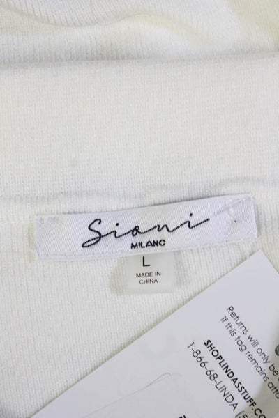 Sioni Womens Basic Linen Collared Button Up Sweater White Long Sleeve Size L