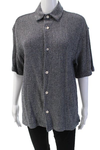 Zara Womens Short Sleeve Collared Button Up Shirt Black Classic Size M
