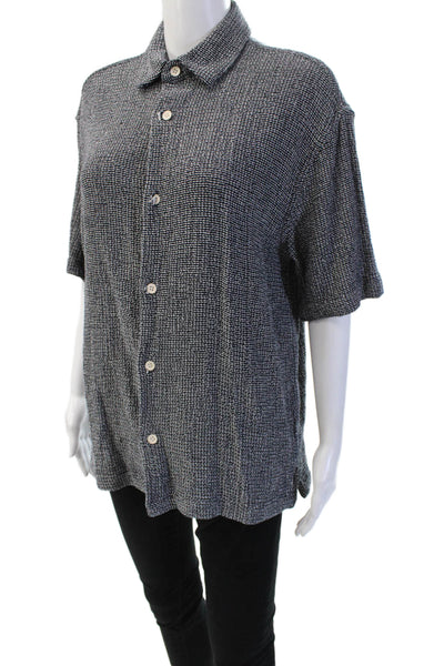 Zara Womens Short Sleeve Collared Button Up Shirt Black Classic Size M