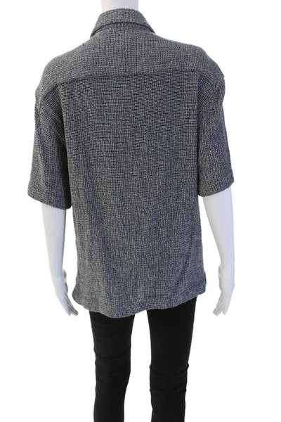 Zara Womens Short Sleeve Collared Button Up Shirt Black Classic Size M