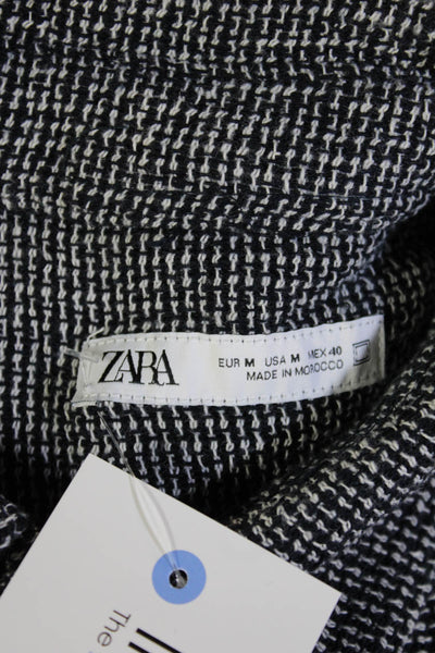 Zara Womens Short Sleeve Collared Button Up Shirt Black Classic Size M