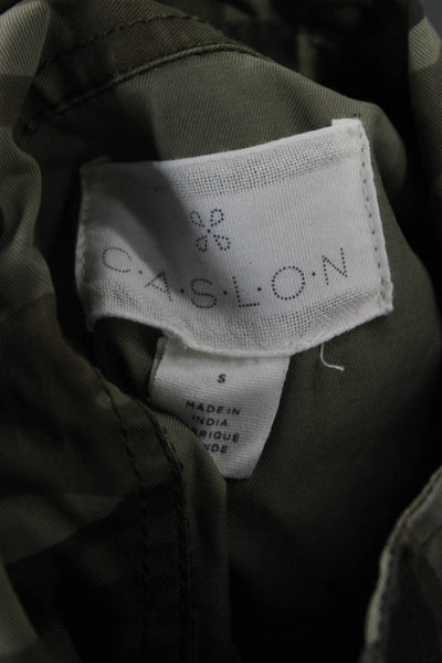 Caslon Women Military Jacket Green Camouflage Cotton Button Long Sleeve Size S
