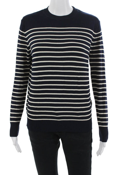 Zara Mens Pullover Sweater Dark Blue Striped Crew Neck Size S