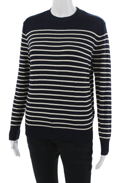 Zara Mens Pullover Sweater Dark Blue Striped Crew Neck Size S