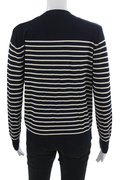 Zara Mens Pullover Sweater Dark Blue Striped Crew Neck Size S