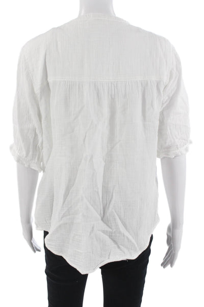 Beach Lunch Lounge Women White V-Neck Button-Up Blouse Short Sleeve Size S