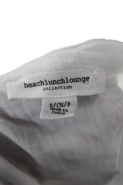 Beach Lunch Lounge Women White V-Neck Button-Up Blouse Short Sleeve Size S