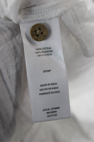 Beach Lunch Lounge Women White V-Neck Button-Up Blouse Short Sleeve Size S