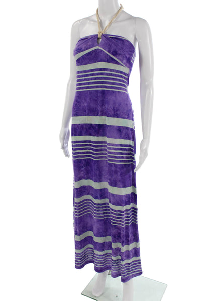 Vintage Havana Women Maxi Sundress Purple Striped Drawstring Mid-Calf Size S