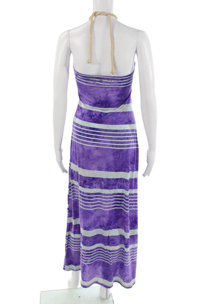Vintage Havana Women Maxi Sundress Purple Striped Drawstring Mid-Calf Size S