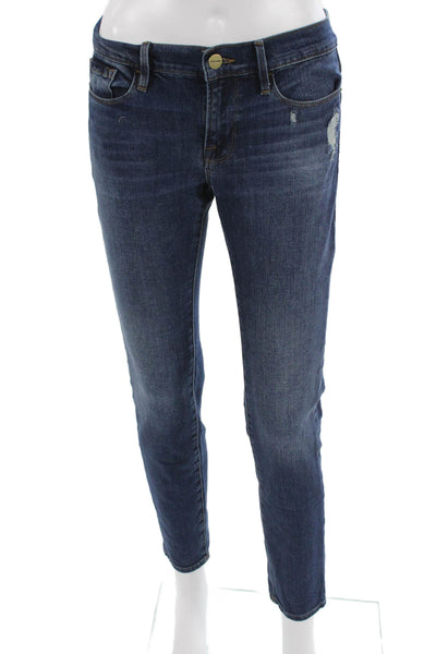 Frame Women Ankle Skinny Jeans Dark Blue High Rise Button Size 24
