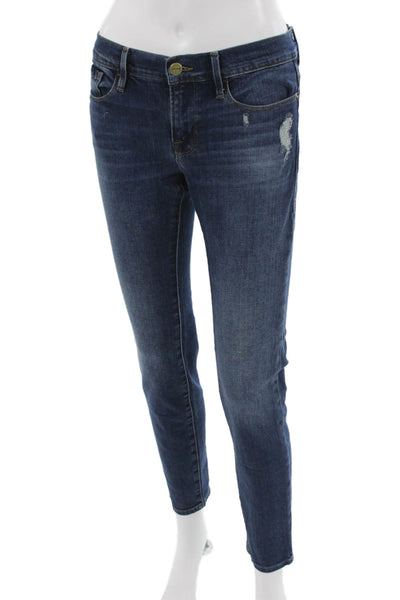 Frame Women Ankle Skinny Jeans Dark Blue High Rise Button Size 24