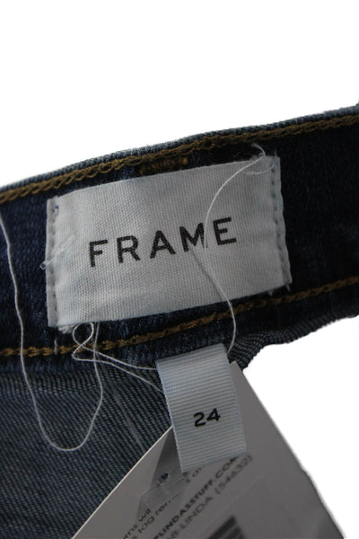 Frame Women Ankle Skinny Jeans Dark Blue High Rise Button Size 24