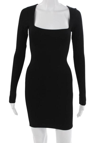 Naked Wardrobe Women Bodycon Mini Dress Black Square Neck Long Sleeve Size S