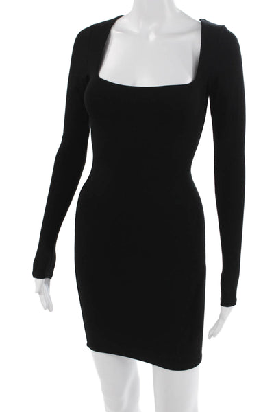 Naked Wardrobe Women Bodycon Mini Dress Black Square Neck Long Sleeve Size S
