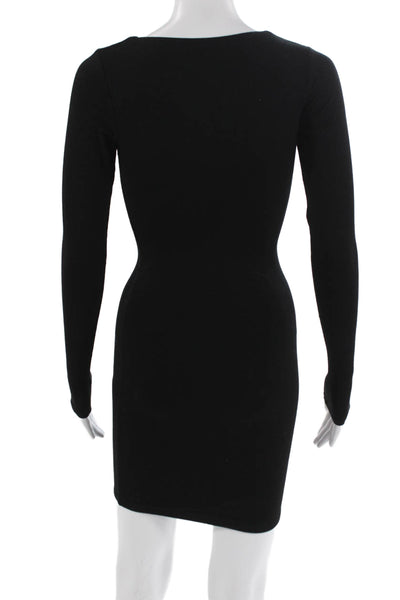 Naked Wardrobe Women Bodycon Mini Dress Black Square Neck Long Sleeve Size S