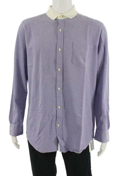 Brooks Brothers Mens Button Down Shirt Purple White Cotton Size Large