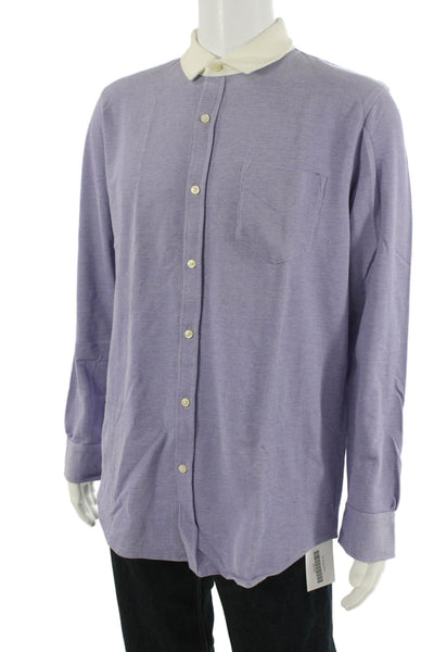 Brooks Brothers Mens Button Down Shirt Purple White Cotton Size Large